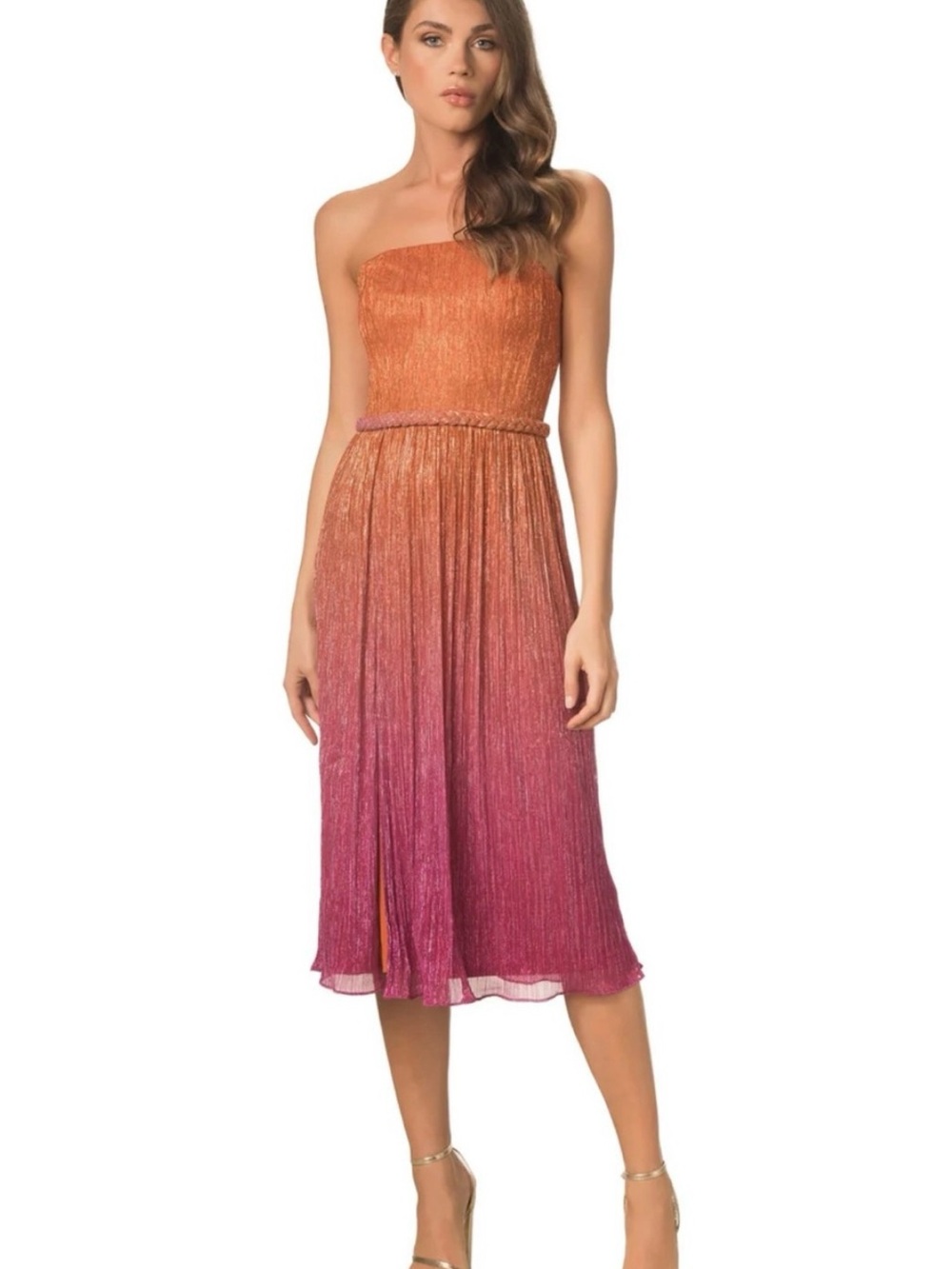 Dress the Population Strapless Ombre Dress in Orange and Pink